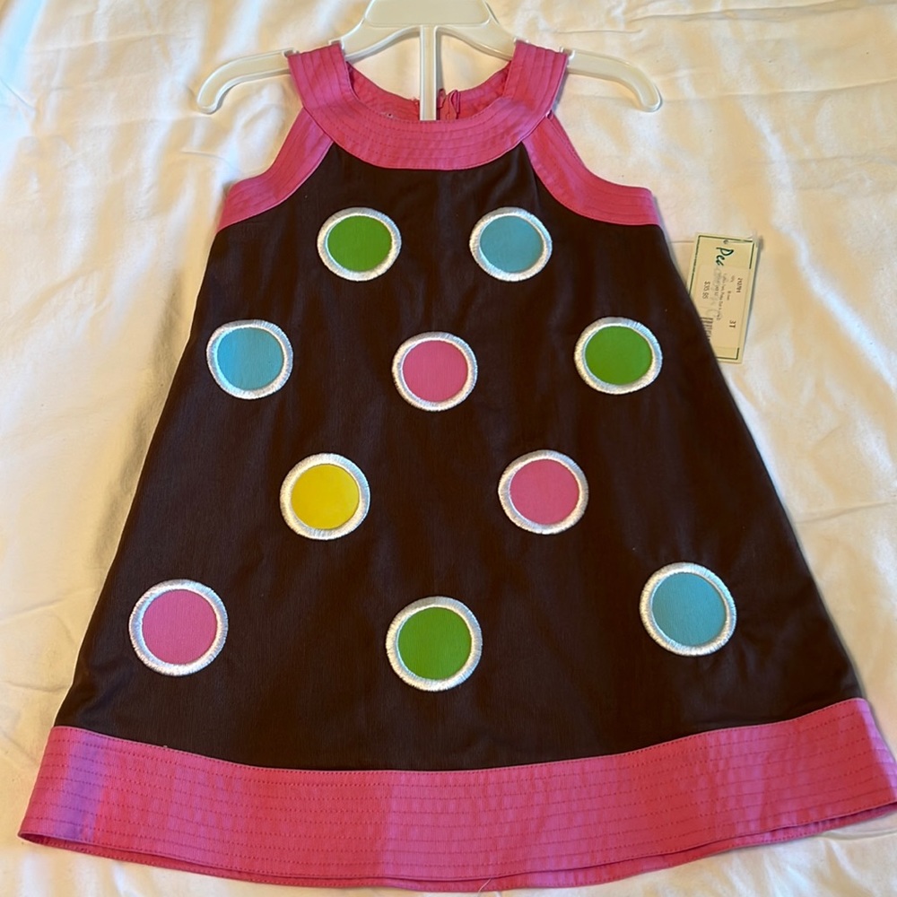NWT Peaches & Cream girls polka dot dress, size 3T